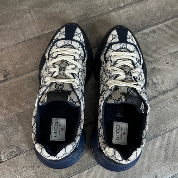 GUCCI Rython GG Beige Monogram Blue Sz 10.5 - Picture 7 of 9